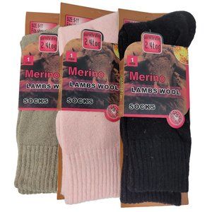 3 Pairs of Women's Merino Lamb Wool Crew Socks, Thick Warm Winter Boots Sux, NEW